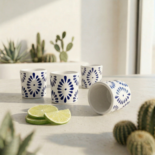 Talavera Shot Glass - White & Blue