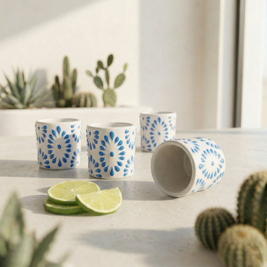 Talavera Shot Glass - White & Turquiose