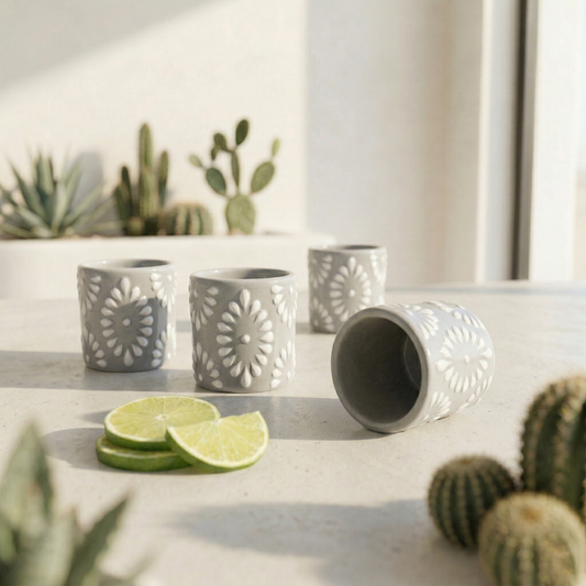 Talavera Shot Glass - Grey & White