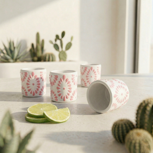 Talavera Shot Glass - White & Pink