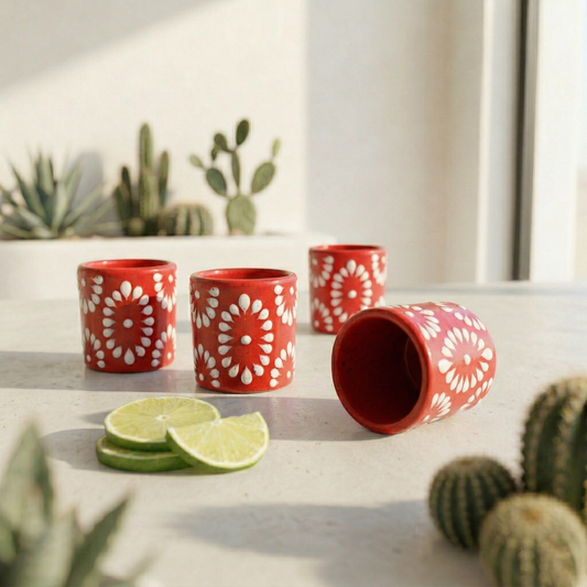 Talavera Shot Glass - Red & White