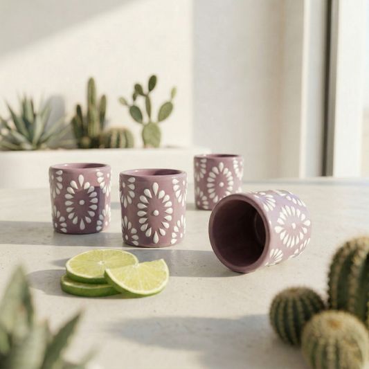 Talavera Shot Glass - Lilac & White