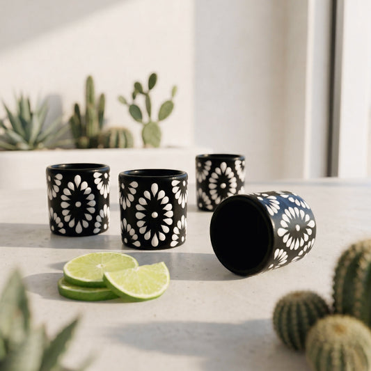 Talavera Shot Glass - Black & White