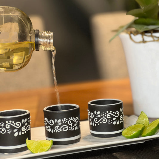 Four-piece artisan mezcal shot glass set, perfect for home bar or gifts