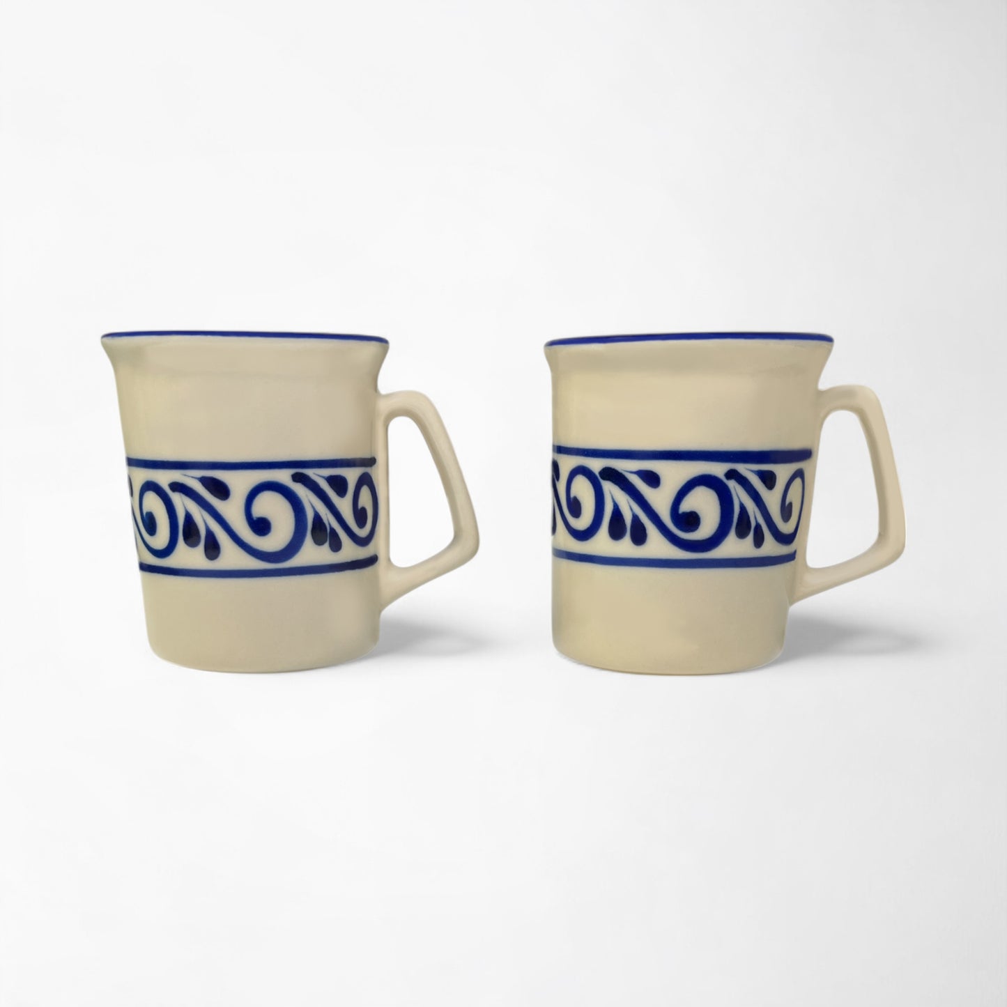 Handcrafted ceramic mug set with blue talavera design. holds 12oz.