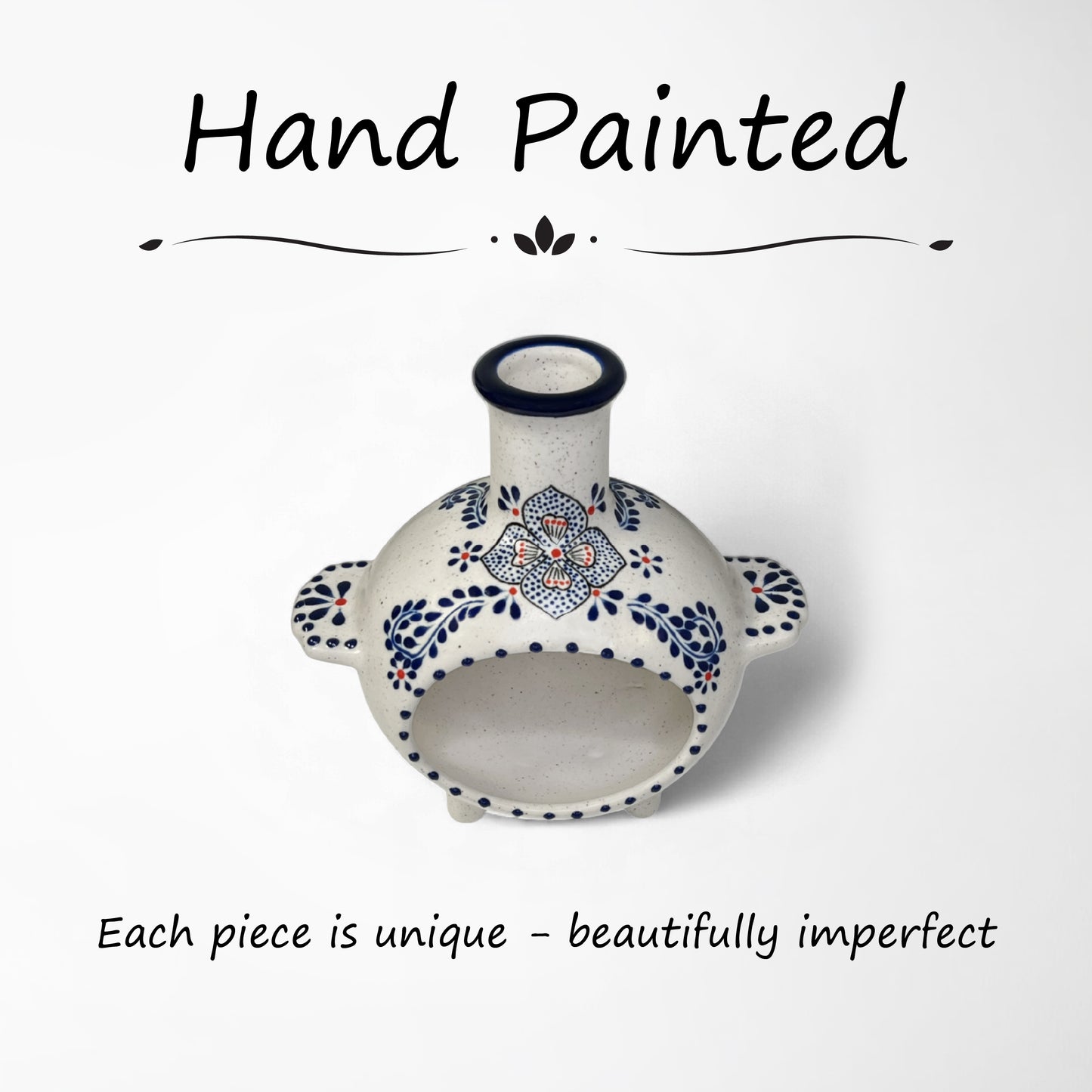 Hand-painted ceramic Talavera style chiminea for ritual and meditation use