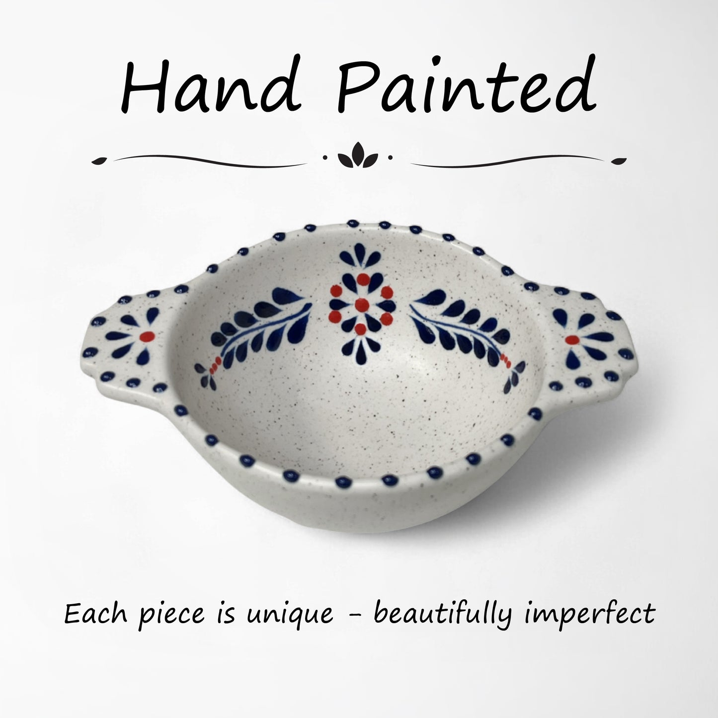 Hand-painted ceramic smudge bowl with floral design. hand made and painted in Mexico.