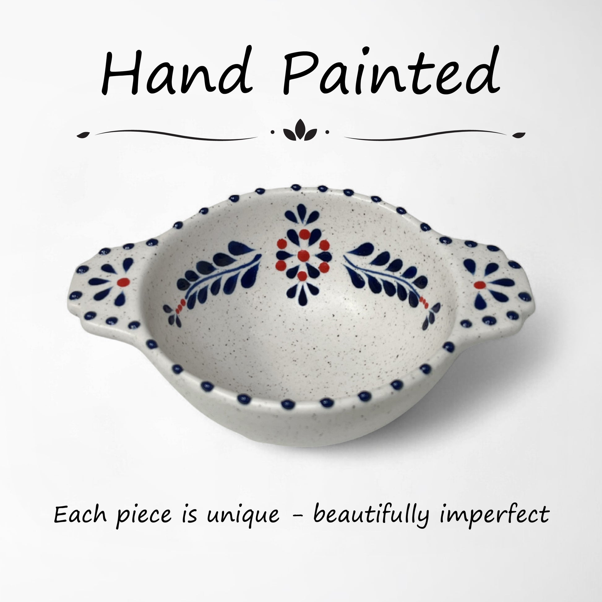 Hand-painted ceramic smudge bowl with floral design. hand made and painted in Mexico.