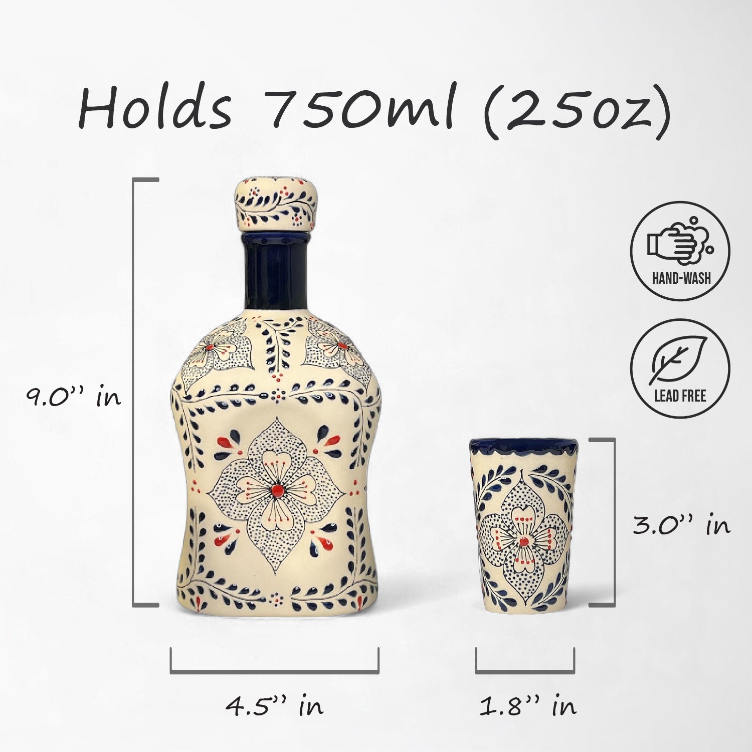 Handcrafted Talavera Tequila Decanter Set with Shot Glasses Gift