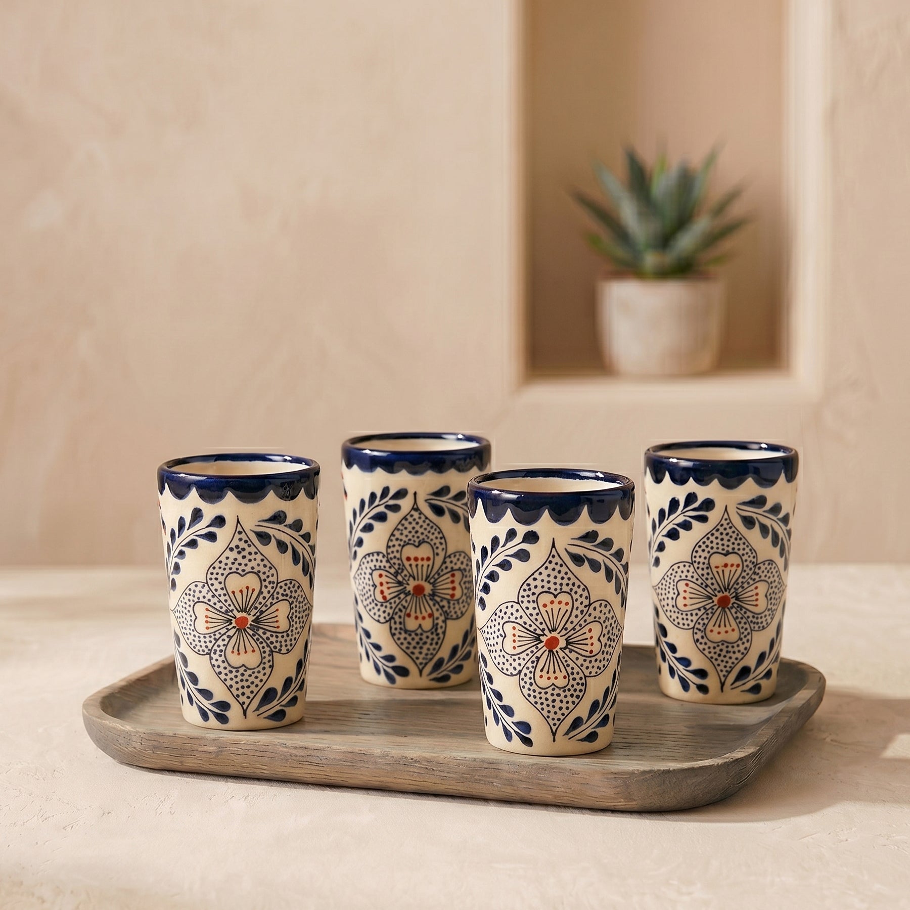 Handmade Talavera Shot Glasses, Mexican Ceramic Barware Gift Set