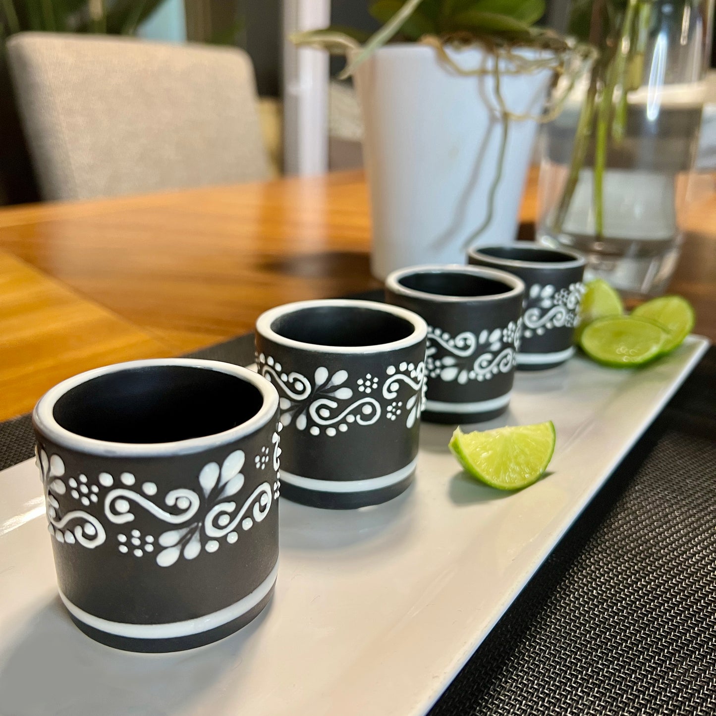 Handmade ceramic mezcal shot glasses with authentic talavera design