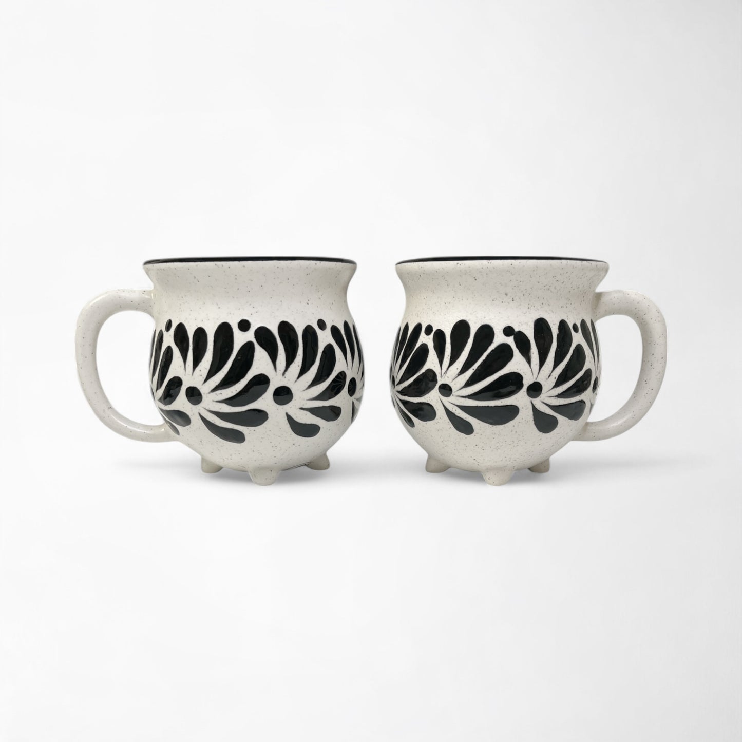 Elegant handmade hand-painted ceramic coffee mug set in black talavera design