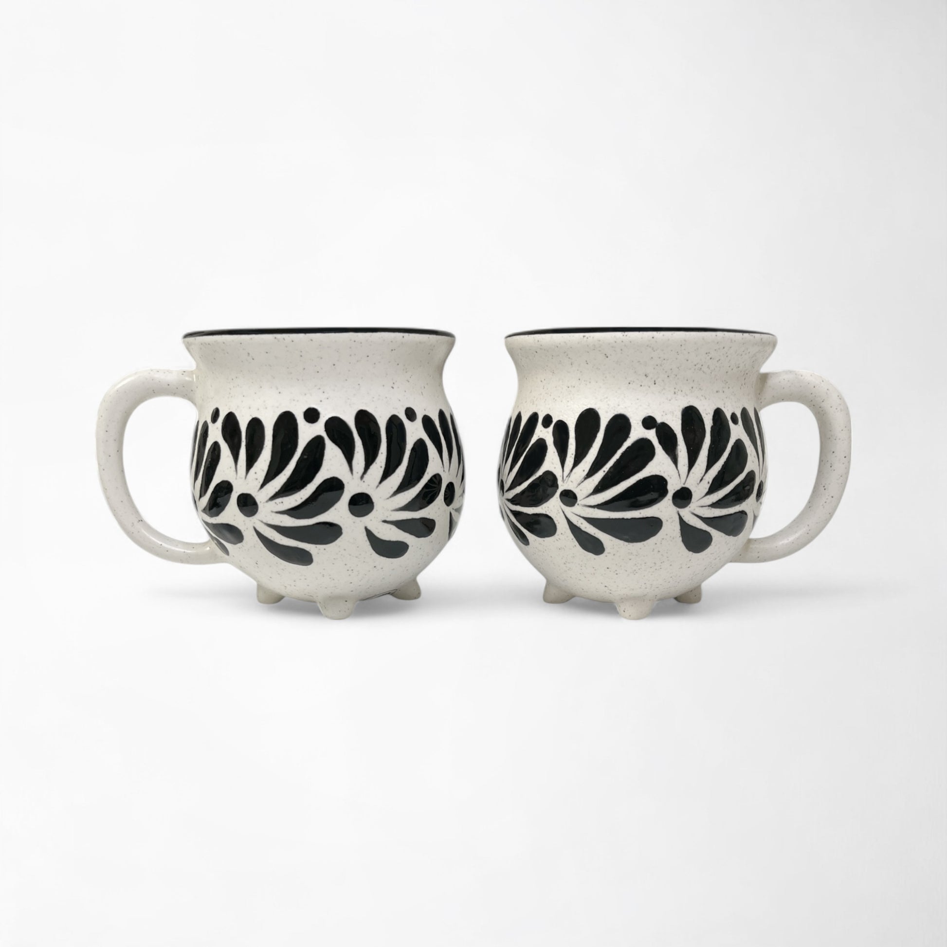 Elegant handmade hand-painted ceramic coffee mug set in black talavera design