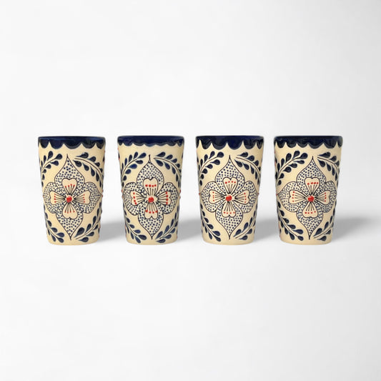 Handmade ceramic Mexican shot glass set with traditional Talavera floral design