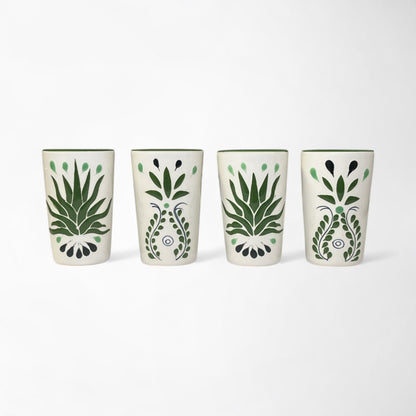 tequila shot glass barware gift set with four shot glasses and green agave pattern